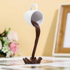 Creative 3D Resin Floating Spilling Coffee Cup Sculpture Kitchen Decor Optical Illusion Pouring Splash Statue Unique Desktop Art Ornament Gift for Coffee Lovers (Brown)