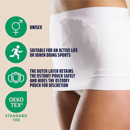 StomaSafe Plus Ostomy Support Belt (S/M) | Seamless Unisex Ostomy Hernia Belt for Physically Active Life | Soft Colostomy Bag Covers for Women & Men | Stretchy & Discrete Ostomy Pouch Covers