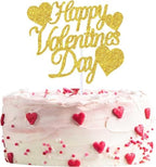 Happy Valentine's Day Cake Toppers 20Pcs Glitter Heart Cupcake Topper for Valentine's Day Wedding Anniversary Birthday Party Cake Decoration, Gold