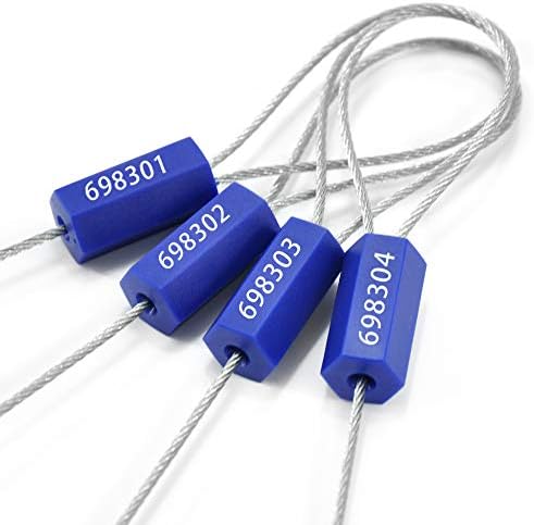 500 Numbered Steel Cable Seals - Tamper Proof, Pull Tight Container Seal (Blue)