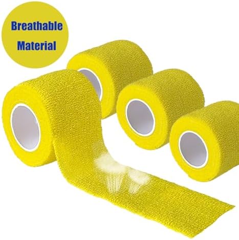 6 Pack 2 Inches Self Adhesive Wrap Bandage Self Adherent Cohesive Bandage Tape Stretch Vet Wrap Breathable Athletic Tape for Sports, Wrist, Ankle（Yellow）