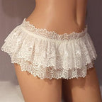 Eeghurt Sissy Lace Panties Men Ruffled Panties Thongs Mini Skirt Thongs Gay Lingerie (Color : Black, Size : 1pc) One Size