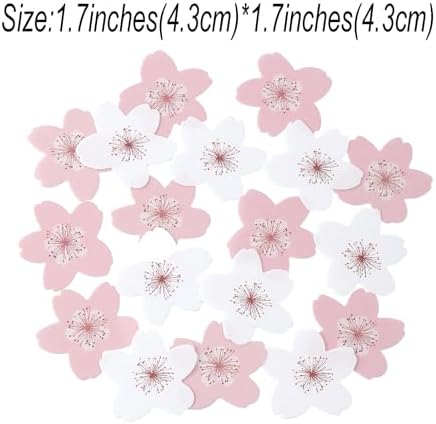 YOcity 60 Pcs Edible Cherry Blossom for Cake Decorations Edible Flowers Cupcake Toppers Wafer Paper Flowers for Baby Shower Kids Birthday Party Decorations Supplies Pink White