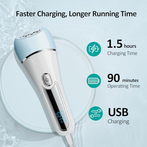 Epilator for Women, 6 in 1 Hair Removal Epilator, Shaver, Face Razor, Facial Brush, Face Massage and Body Exfoliator,IPX7 Waterproof Rechargeable Hair Removal for Women, 2 Speeds