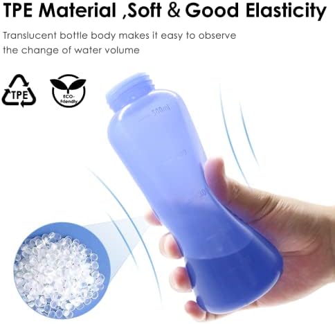 RUFCRIL Peri Bottle, Portable Travel Bidet with Bag, TPE Material Can Be Boiled, 17oz/500ml with 2 Sealing Rings,Essentials for Postpartum Perineal Care,Hemorrhoid Treatment,and Baby(Blue)
