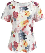 Women's Casual Short Sleeve Shirts Crew Neck Vintage Print Pullover Top Summer Fashion Outfits Clothes