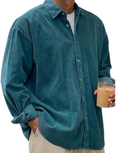 Mens Corduroy Shirt Long Sleeve Button Down Shirt Jacket Regular Fit Business Casual Work Shirts Shacket Oversize Tshirt