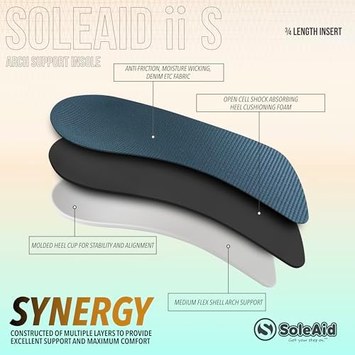 SoleAid Insoles Slender ii 3/4 Length Neutral Arch Support Thin Orthotic Inserts for Tight Fitting Shoes to Relieve Plantar Fasciitis, Pronation, Flat feet (Women 8-9.5 / Men 6-7.5)