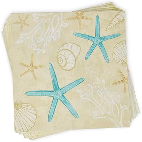 Gift Boutique 100 Starfish and Seashells Luncheon Napkins Disposable Paper Beach Sea Shell Star Fish Lunch Napkin for Tropical Coastal Party Supplies