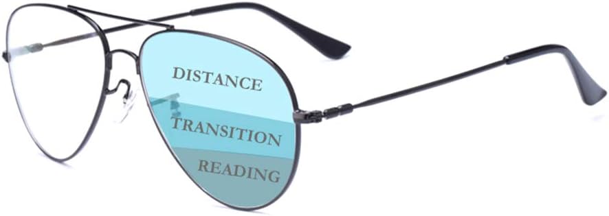 Aviator Anti-blue Light Reading Glasses, Progressive Multifocus Reading Glasses for Men and Women, Oversized Frame, Black