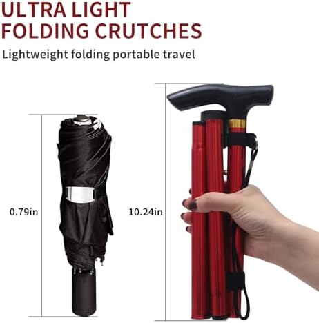 Folding Walking Cane for Seniors, 5-Level Adjustable Height Lightweight Aluminum Walking Stick with Ergonomic Handle, Portable Travel Cane with Anti-Slip Tip, Foldable Mobility Aid for Men Women