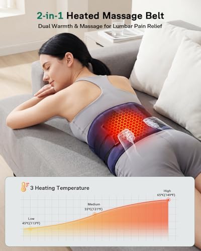 Cordless Heating Pad for Back, Portable Wearable Heat Belt with Massager for Lower Back Pain Relief Cramps Mothers Day Gifts for Women Mom Men Dad Seniors 3 Heat 30mins Off, 4 Vibration Modes