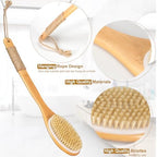 16.5 Inches Back Scrubber for Shower with Curved Long Handle,Wet&Dry Brushing Body Brush,Natural Bristles,Back Scrubber Bath Tool for Men & Women