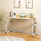 Overbed Table with Wheels,Queen Size Mobile Bed Desk,Height Adjustable Overbed Table,Standing Workstation Laptop Cart,Rolling Over-The-Bed Laptop Desk with Raised Baffle for Home Office WHI