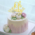 Rsstarxi 1 Pack Oh Baby Cake Topper Gold Glitter Babyshower Cake Pick Decorations for Baby Baptism Gender Reveal Kids Birthday Party Supplies