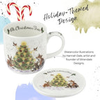 Royal Worcester Oh Christmas Tree Mug & Coaster Set - 11 oz Fine Bone China Holiday Mug Set with Woodland Creatures - Wrendale Designs Christmas Coffee Mugs, Microwave & Dishwasher Safe