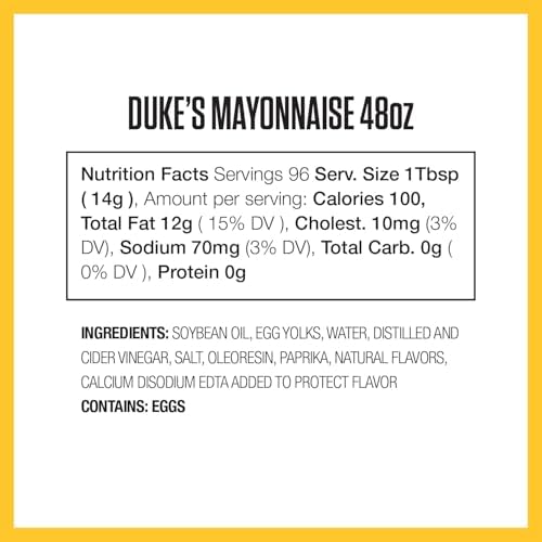 Duke’s Real Mayonnaise Jar – Original Smooth & Creamy Taste, 48 Ounce (Pack of 1)