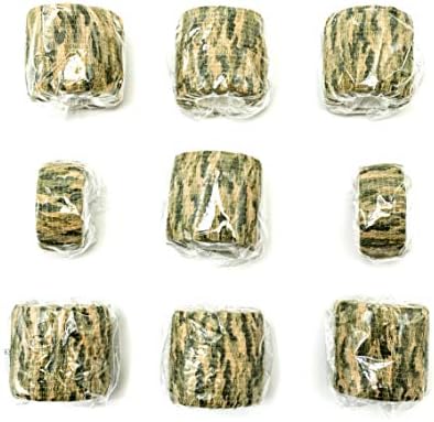 FRESINIDER 9 Rolls Self Adhesive Wrap Athletic Tape Gauze, Breathable Elastic Cohesive Bandage for Sports Injury & Pet (7 Pcs 2" x 5 Yards + 2 Pcs 1" X 5 Yards) (Woodland Multicam Camo)
