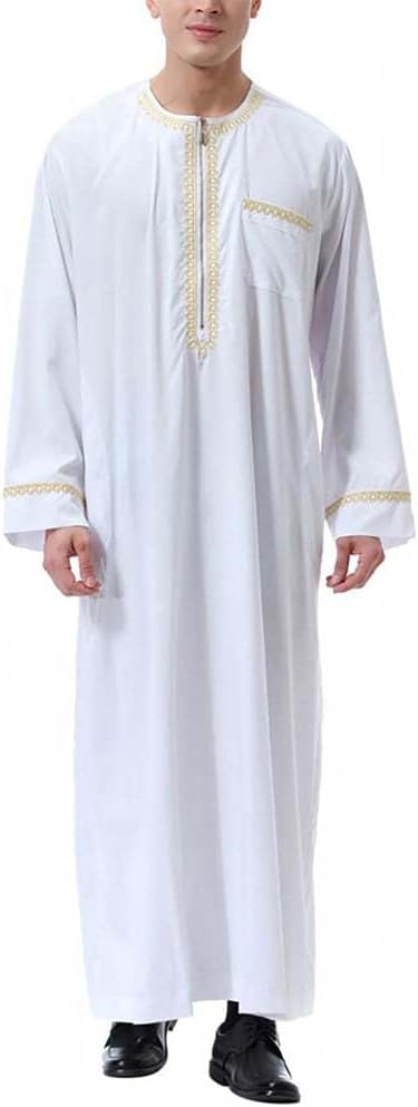 Muslim Robe for Men Arab Long Sleeve Kaftan Islamic Arabic Abaya Thobe Ramadan Middle East Islamic Cloth Shirt Gown