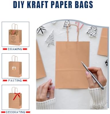 Bakepacker 100-Pack Large Size Gift Paper Bags with Handles Bulk 13"x10.3"x4.6" Brown Party Kraft Shopping Bags