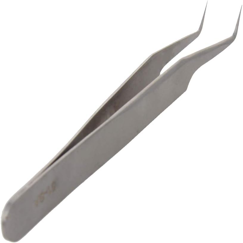 Utoolmart 51-SA Precision Stainless Steel Micro-magnetic Curved Pointed Tip Tweezer Silver Tone OPP bags 1 pcs
