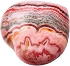 Rhodochrosite Crystal Heart Palm Stone - Pocket Massage Worry Stone for Natural Body Chakra Balancing, Reiki Healing and Crystal Grid