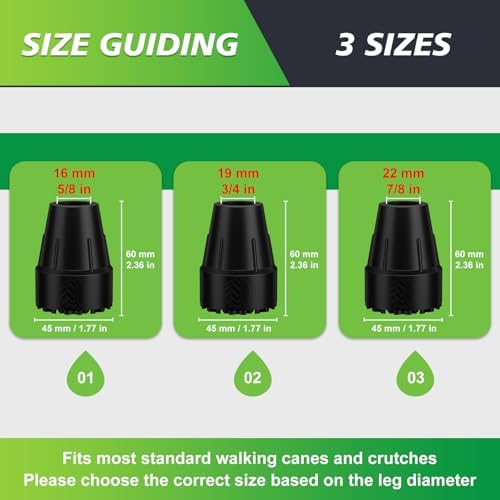 supregear Cane Tips 7/8 inch, 2 Pack Heavy Duty Rubber Replacement Tips for Canes Crutches Walking Sticks, Non-Slip Extreme Grip Crutch Tips with Metal Inserts