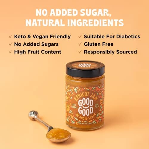 GOOD GOOD Apricot Jam - No Added Sugar - Low Calorie - Gluten Free and Vegan - Diabetic and Keto Friendly - 12oz / 330g (Pack of 1)