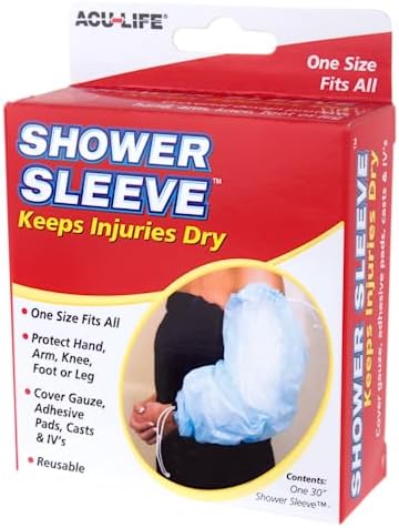 Acu-Life Shower Sleeve, Keeps Injuries Dry, One Size Fits All, Reusable, Waterproof, Blue