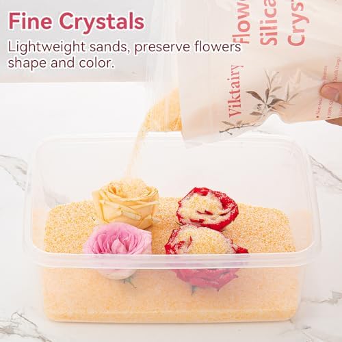 Silica Gel Flower Drying Crystals 5LBS, Reusable Color Indicating Flower Drying Silica with Airtight Container and Brush, DIY Wedding Bouquet Flower Preservation Kit, Fine Bead Size<1mm