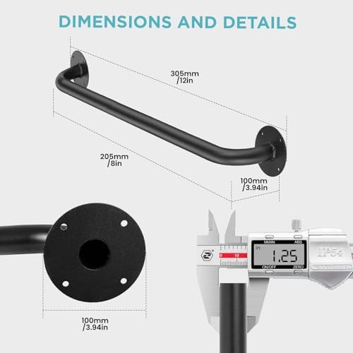 1 FT Pipe Stair Handrail, Black Metal Staircase Handrail, Galvanized Industrial Iron Hand Rail for Indoor Stairs and Wall Mount Support