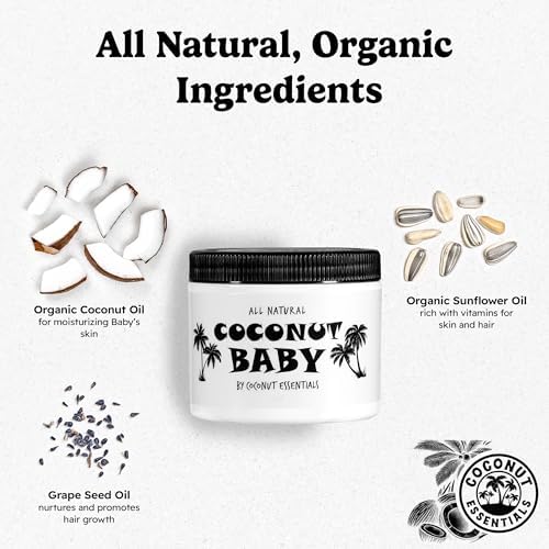 Coconut Baby Oil for Hair & Skin Care, Natural & Organic, Coconut Oil for Cradle Cap, Eczema, Infant Scalp Relief, Hair Oil for Curly Hair - Newborn Moisturizer for Sensitive Skin, Unscented - 2 fl oz