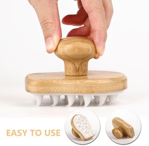 FOMIYES Bamboo Wooden Scalp Massage Brush Hair Wash Scrubber for Deep Scalp Cleaning and Dandruff Removal Comfortable Shampoo Massager for Daily Hair Care