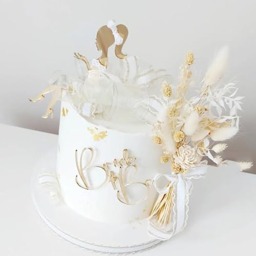 Bride To Be Cake Topper Acrylic High Heels Lady Girl Cake Topper for Bridal Engaged Wedding Party Dessert Baking Cake Decorations 2pcs/set- Gold