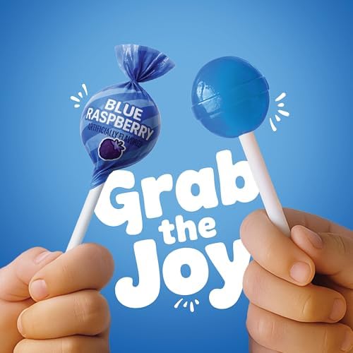 Blue Raspberry Mini Lollipops – 65 Count Bulk Candy Pack, Individually Wrapped Suckers – Fruity Blue Raspberry Flavor – Party Candy, Parade Treats, Back to School, Birthday Favors & Baby Showers