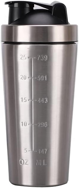 25-Ounce Stainless Steel Protein Shaker with Mixing Ball Wire Whisk, 25oz Mixing Bottle with Stainless Steel Mixer Ball Wire Whisk and Filter, Protein Shaker Shake Blender Ball