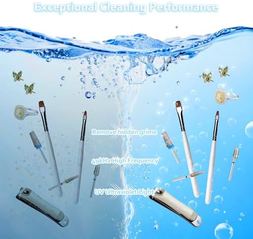 2-in-1 Nail Tools Cleaner Machine with 4 Timers Mode, 49kHz High-Frequency Vibration Ultrasonic, for Nail Drill Bits/Brushes/Nail Clippers/Jewelry, etc. Professional Salon & Home Kit, 5 Years Warranty