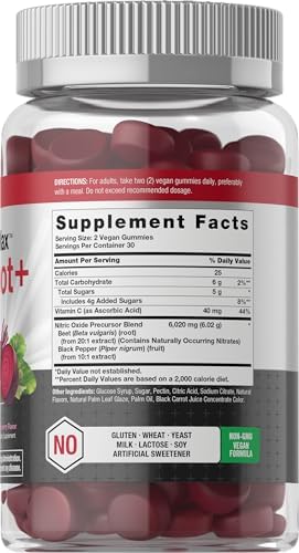 Horbäach Nitric Oxide Beet Root Gummies | 60 Chews| with Nitrates, Vitamin C & Black Pepper | for Men & Women | Strawberry Flavor | Vegan, Non-GMO, Gluten Free Supplement