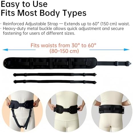 Gait Belt, Upgraded with Metal Buckle & Detachable Leg Straps, 7 Reinforced Handles, Transfer & Lift Belt for Seniors & Elderly, Walking Support and Mobility Assistance (Black, Medium)