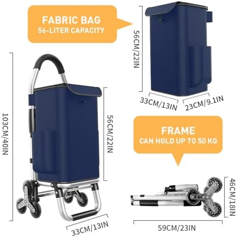 Heavy Duty 3 in 1 Shopping Cart, Foldable Hand Truck with 6 Wheels, 110 lbs Grocery Cart, Portable Utility Dolly, Waterproof Bag for Moving, Camping