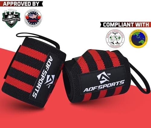 AQF Wrist Wraps for Weightlifting - USPA & IPL Approved 18" Gym Wrist Support with Thumb Loop - Heavy Duty Lifting Wrist Straps for Fitness, Workout, Powerlifting, & Bodybuilding (Pair)