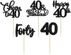 30 Pack Happy 40th Birthday Cupcake Toppers - Black Glitter Forty Cheers to 40 Years Old Cupcake Picks for Anniversary Party Cake Decorations