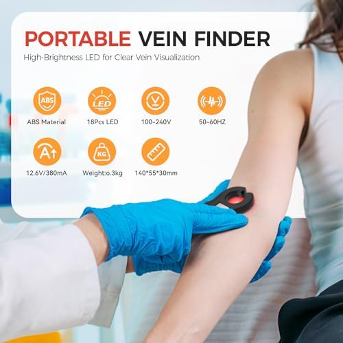 KSWEGKC Vein Finder for iv Access,Hand Held Vein Finder,Portable Vein Viewer to Help Find Veins Easily,Infrared Vein Detection Device for Home Care for Various Skin People Difficult Veins - Black