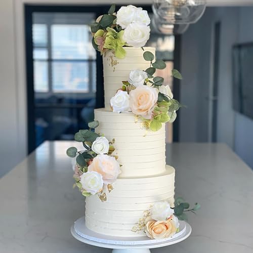 Flower Cake Toppers Boho Cake Toppers White Rose Flowers Leaves Cake Decorations for Girl Women Birthday Wedding Bridal Party Supplies