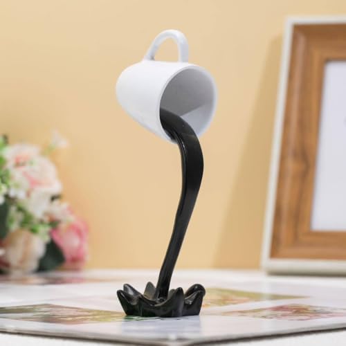 Creative 3D Resin Floating Spilling Coffee Cup Sculpture Kitchen Decor Optical Illusion Pouring Splash Statue Unique Desktop Art Ornament Gift for Coffee Lovers (Black)