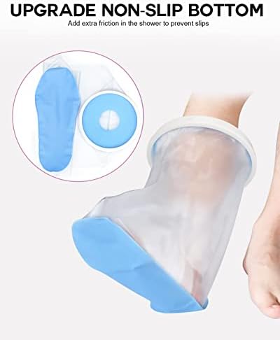 Waterproof Foot Cover for Shower Adult, Foot Cast Covers with Non-Slip Padding Bottom, Watertight Ankle Foot Cast Protector for Surgery Bandage Dressing Wound, Reusable