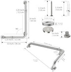 Brushed Nickel Angled Grab Bar 16x24 Inch, iHansee Bathroom Safety Bar w/Anti-Slip Knurled Grip, Wall Mount L Shaped Shower Handle for Elderly Senior Handicap, Toilet Bathtub Balance Support Bar