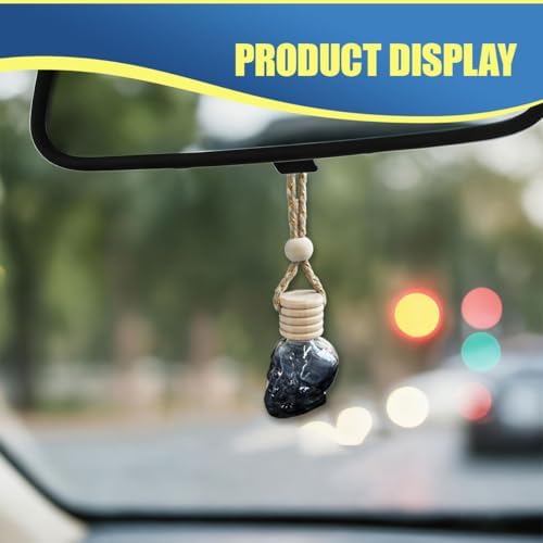 2PCS Hanging Car Essential Oil Diffuser Bottles, Skull Auto Interior Decoration Pendant, Refillable 8ml Empty Glass Bottle Auto Ornament, Funny Car Rear View Mirror Charm Accessory (GoldRibbon)