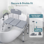 Tub Transfer Bench for Bathtub, Height Adjustable Shower Bench with Backrest, Shower Chair Bath Seat for Elderly, Seniors, Arm Support for Transfer-Gray