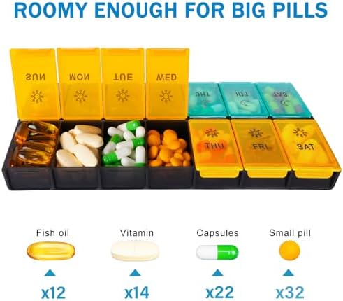 Mossime XL Large Daily Pill Organizer 2 Times a Day, Extra 7 Day Pill Box Am Pm, Weekly Day Night Vitamin Holder, Medicine Organizer, Big Pill Container, Medication Dispenser 14 Compartments
